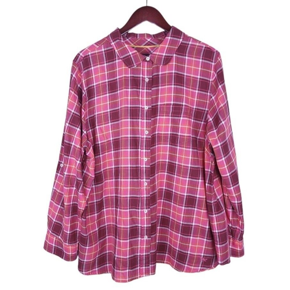 Talbots Cotton Plaid Button Blouse Shirt Top - 2X